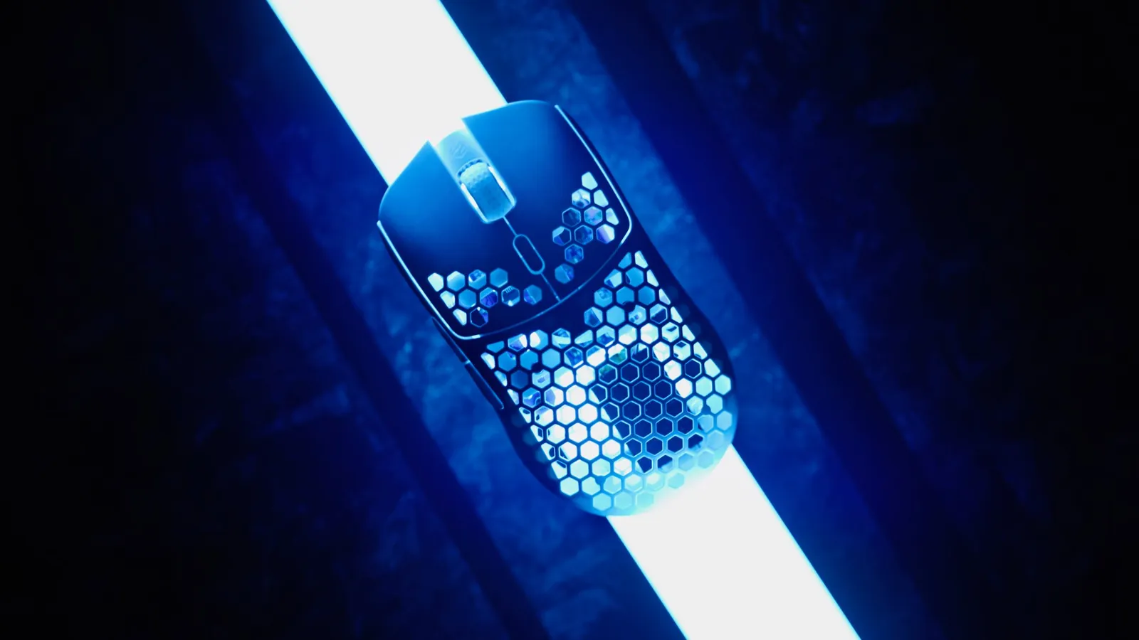 Honeycomb shell, back-lit. Gaming peripheral.